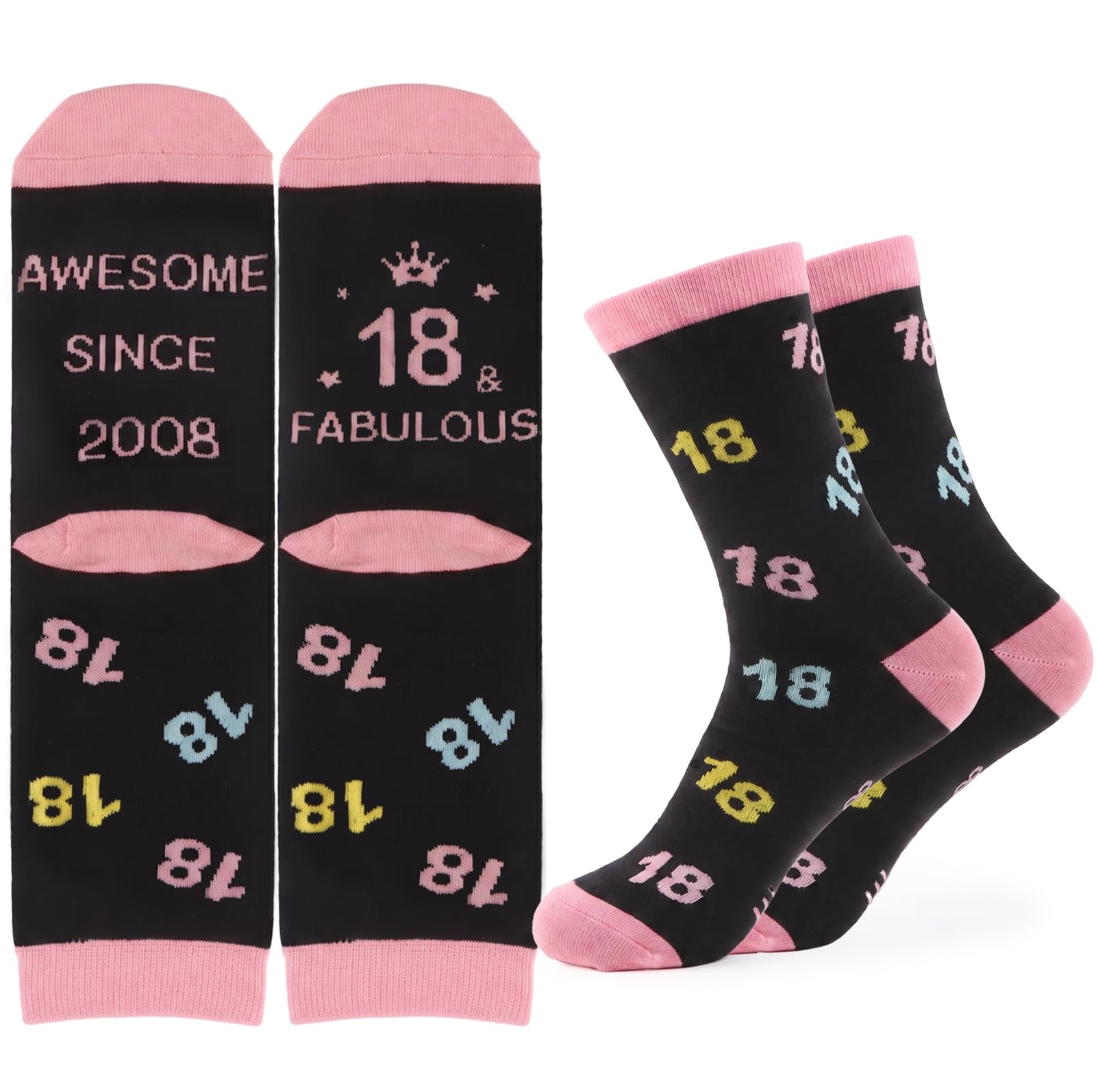 COMOOKA 18th Birthday Gifts for Girls 18th Birthday Socks Funny Pink Novelty Sock Cotton Girl Gift Ideas Present for 18 Year Old Daughter Granddaughter Niece Sister