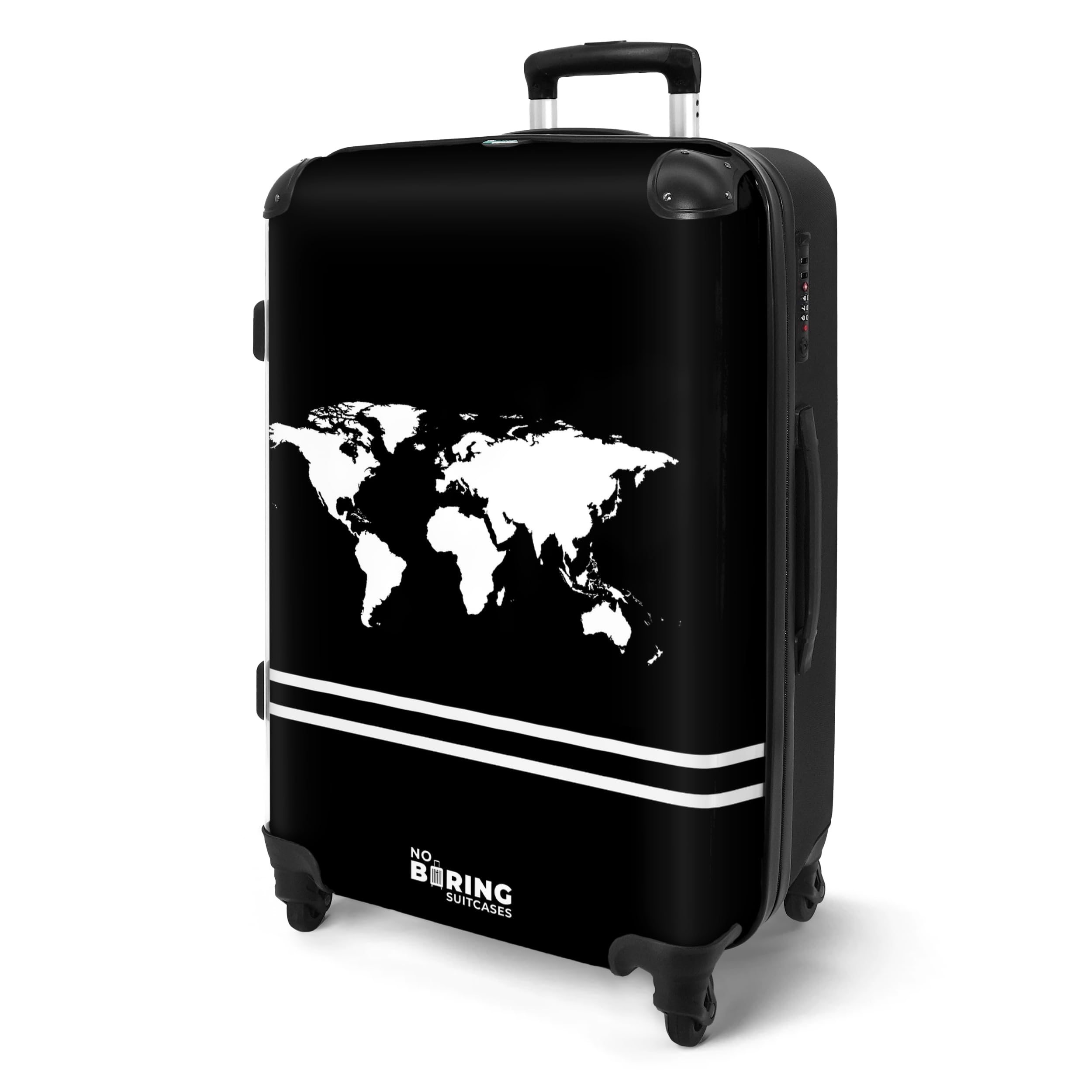 NoBoringSuitcases.com® Koffer Mittelgroß 67x43x25 cm Hartschalenkoffer L Trolley Rollkoffer mit 4 Rollen Leicht Schalenkoffer Mittel Welt - Schwarz - Streifen
