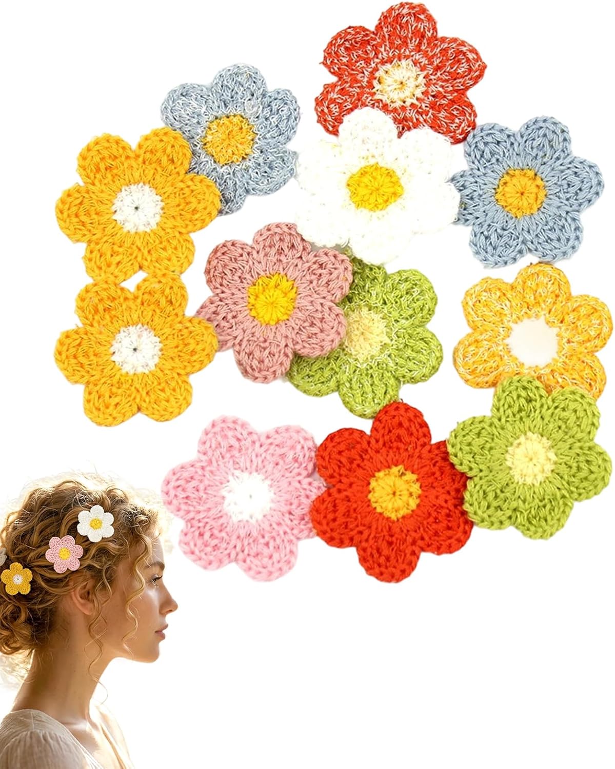 30 Pieces Crochet Flower Applique Small Yarn Patches for Sewing Scrapbook Hairband Pet Collar Garment Embellishment Jewelry Making Supplies (Multi)