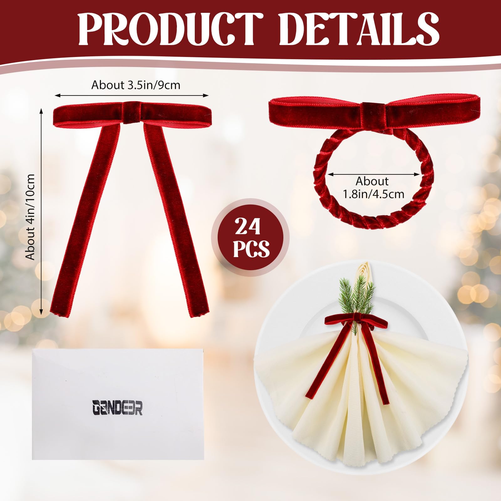 Set di 24 portatovaglioli di Natale, in velluto, per tavolo, regalo festivo, portatovaglioli, per Natale, compleanno, anniversario, matrimonio, decorazioni da tavola (rosso vinaccio)