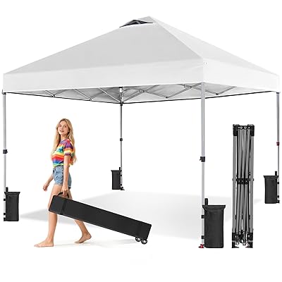 OLIXIS 10x10ft Pop Up Canopy Tent, Heavy Duty 1-Person One Push Setup, Portable Outdoor Shelter for Beach, Events, Camping Includes Rolling Carry Bag, Grey
