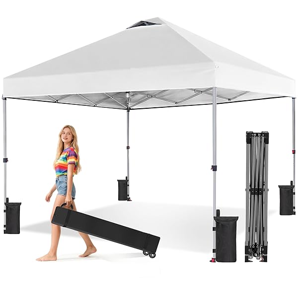 OLIXIS 10x10ft Pop Up Canopy Tent, Heavy Duty 1-Person One Push Setup, Portable Outdoor Shelter for Beach, Events, Camping Includes Rolling Carry Bag, Grey