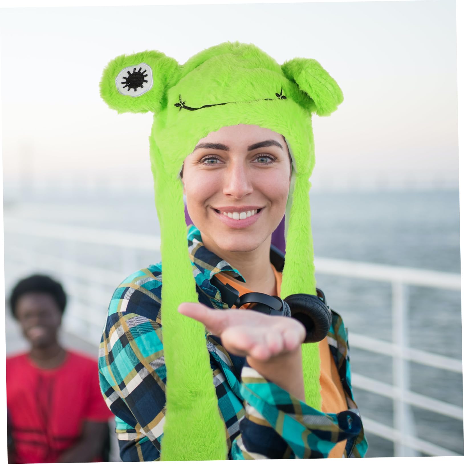 Abaodam Frog Plush Hat Moving Ears for Parties Fun Animal Headgear for Festivals Cute Cosplay Accessory Adults and Boys and Girls Lightweight Comfortable Party Prop - Image 4