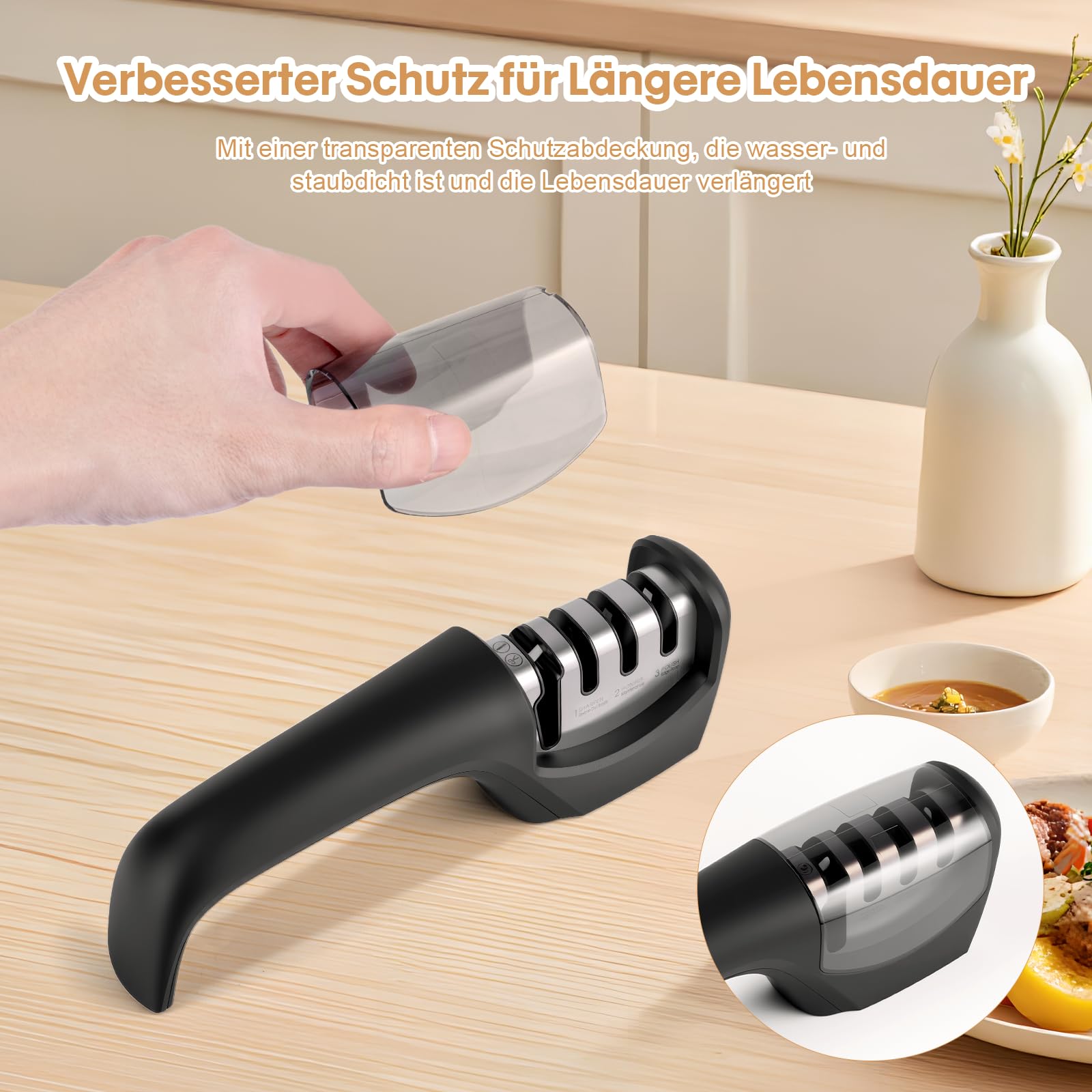 Carehabi Afilador de Cuchillos 4 Etapas Afilador Cuchillos Base Antideslizante Afilar Cuchillos Multifuncional para Afilar Cuchillos y Tijeras Cocina y Exteriores