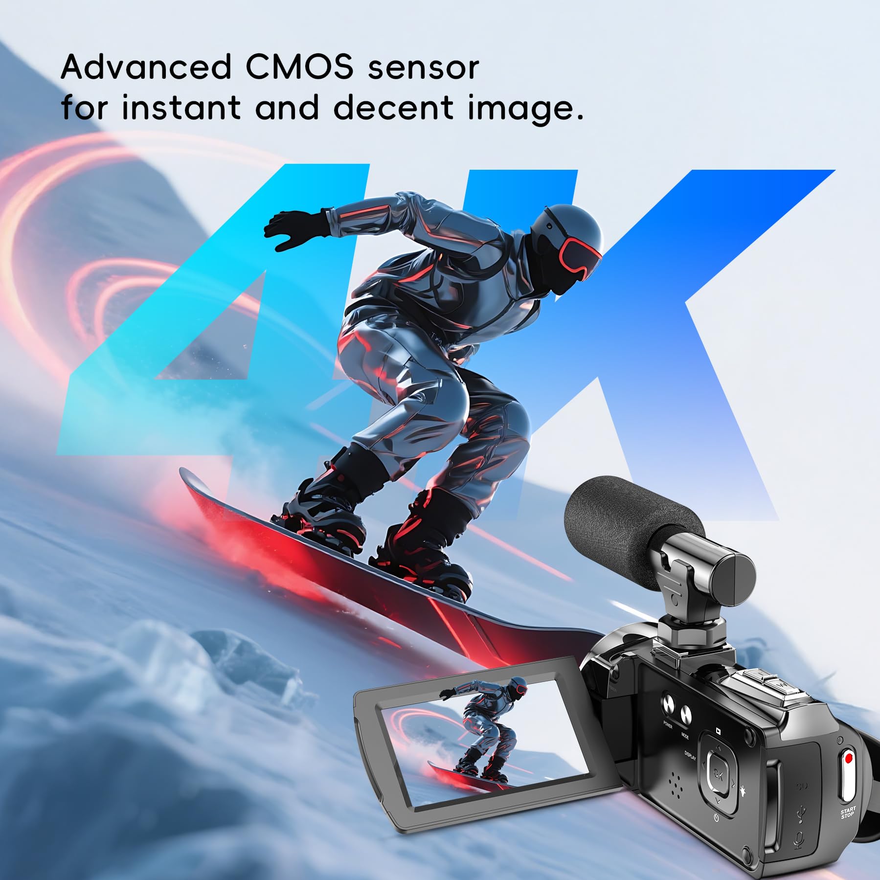 Caméra Vidéo Caméscope 4K 36MP, Zoom Numérique 18X Vlogging YouTube Caméra Écran Rotatif 270° 3 Pouces Video Camera Avec Carte 32Go & Batterie