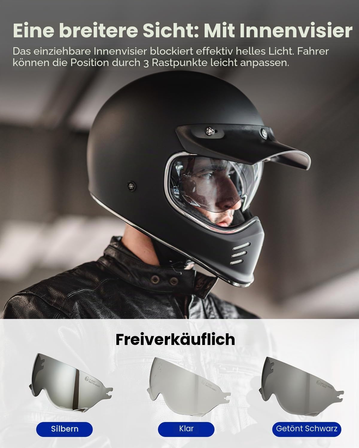 ILM Vintage Motorradhelm Männer Frauen Innenvisier Kompatibel für ATV Cruiser Scooter ECE22.06 Z502