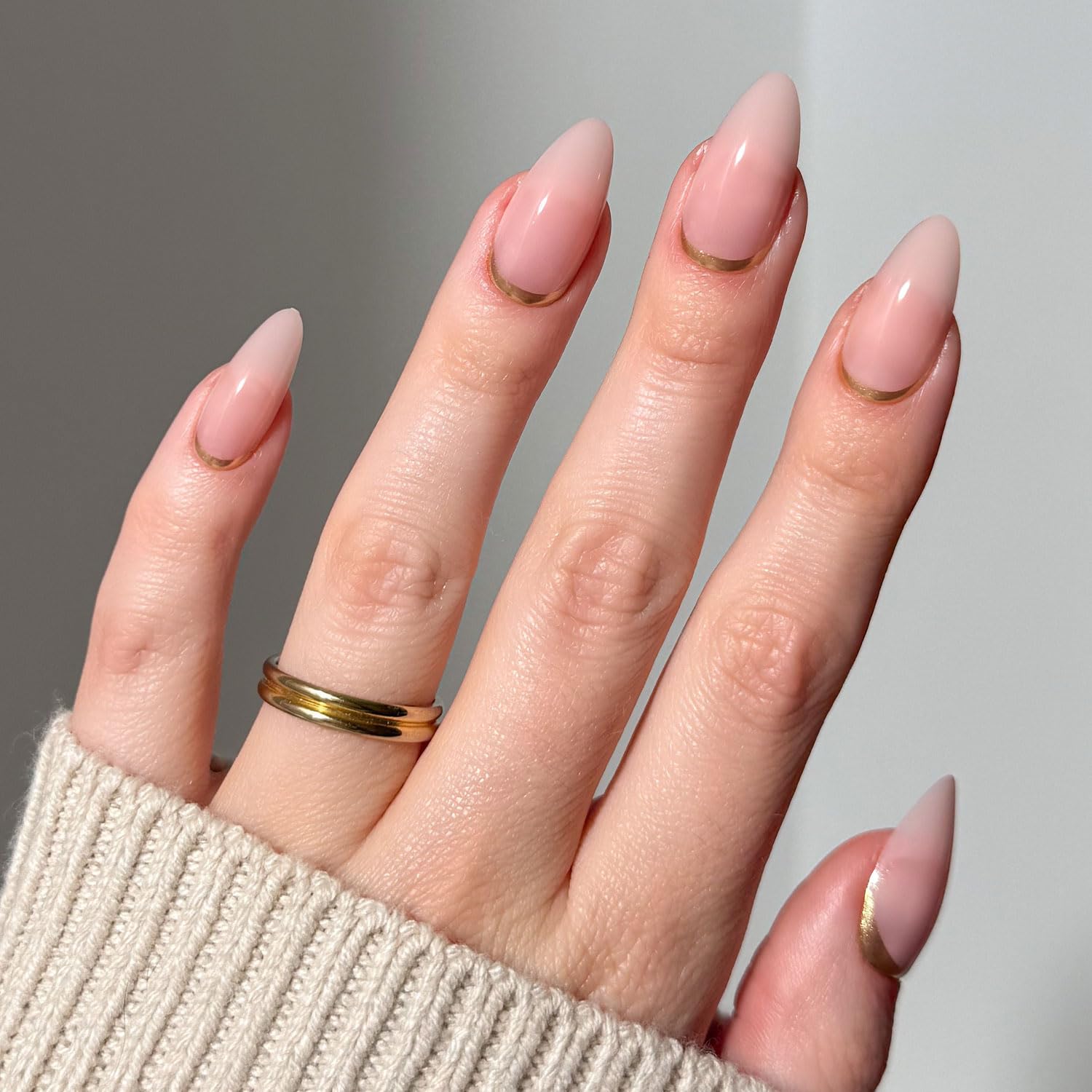 Glamnetic Press On Nails - All Time Love | Glossy, Semi-Transparent, Short Almond French Tip Nails with Leaf Accents, Salon Quality | 15 Sizes - 30 Nail Kit with Glue — view 26