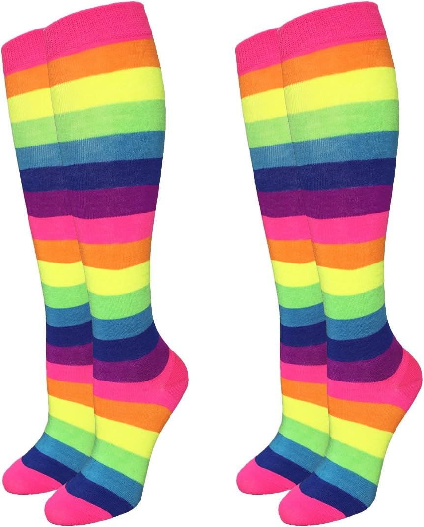 JuliettaWomen's Neon Rainbow Knee High Socks - 2 Pairs, size 9-11