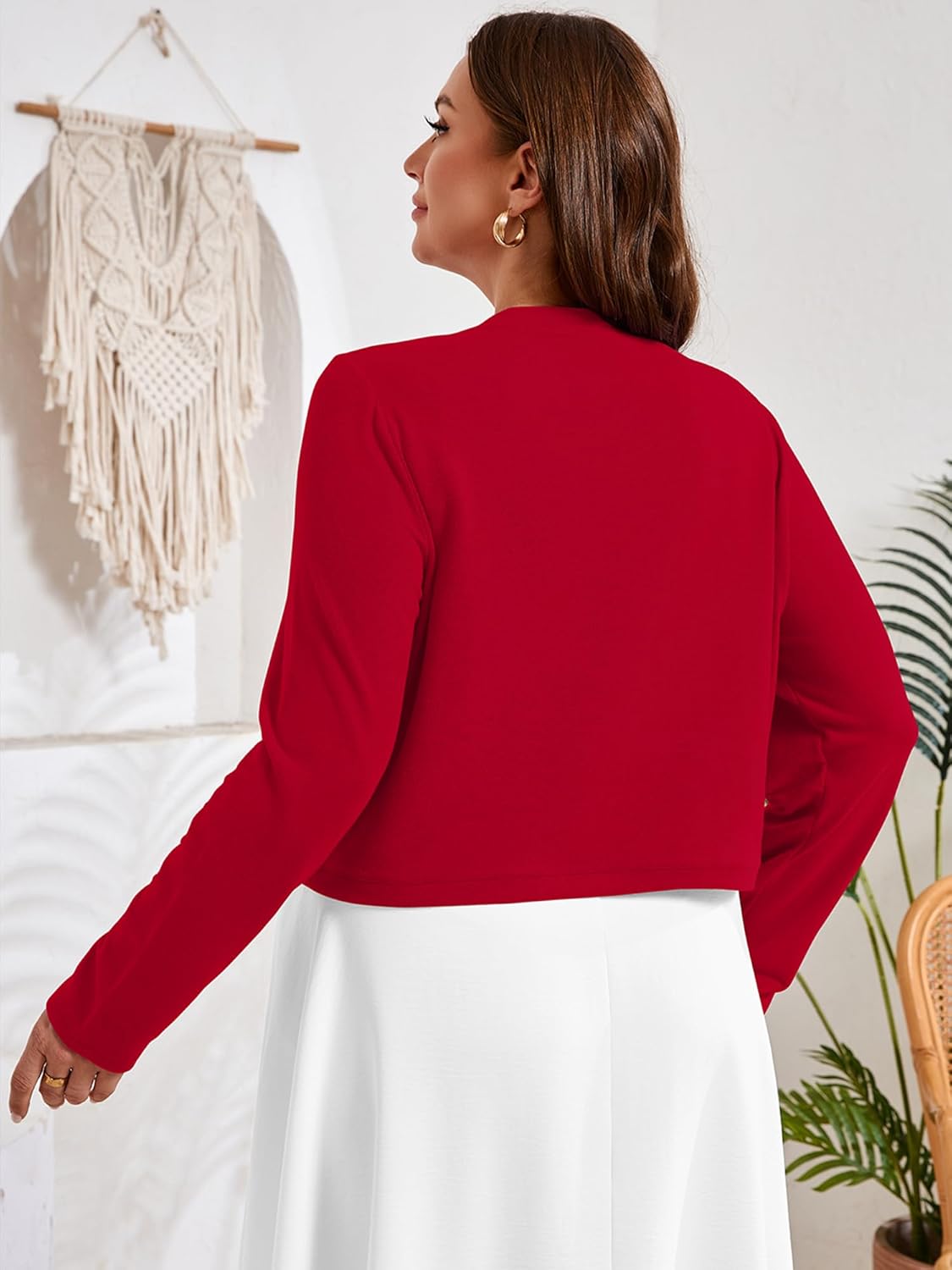 AusLook Plus Size Women Shrug Long Sleeve Lightweight Open Front Knit Cropped Bolero Cardigan Sweater 1X-5X - Image 6