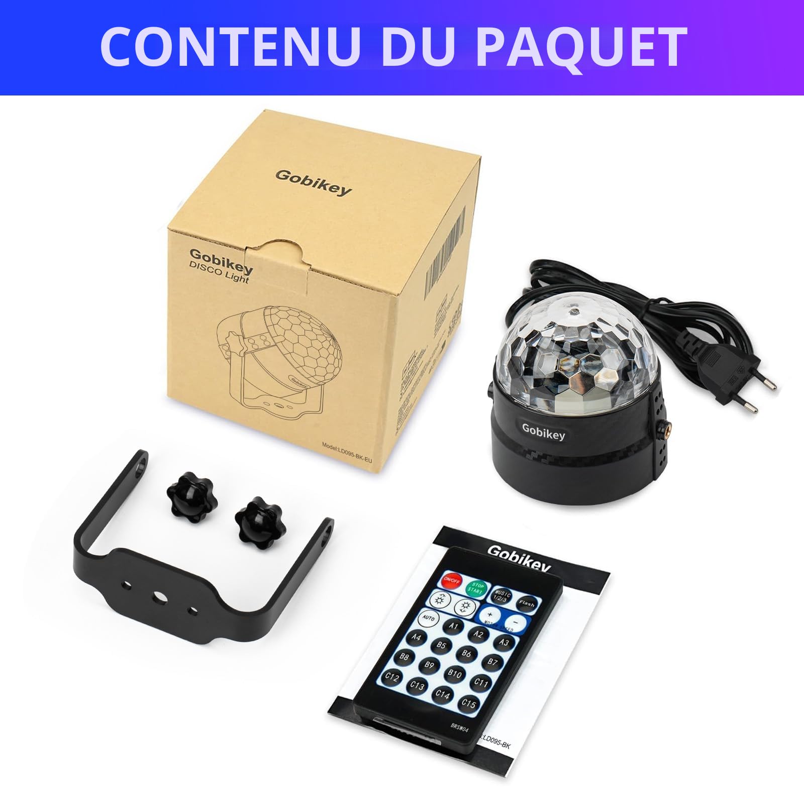 Boule disco, rotation à 360° contrôlée par la musique avec télécommande et câble de 2 mètres, 15 couleurs RGBP boule a facette Convient pour la Réunion familiale Enfants Fête d'anniversaire