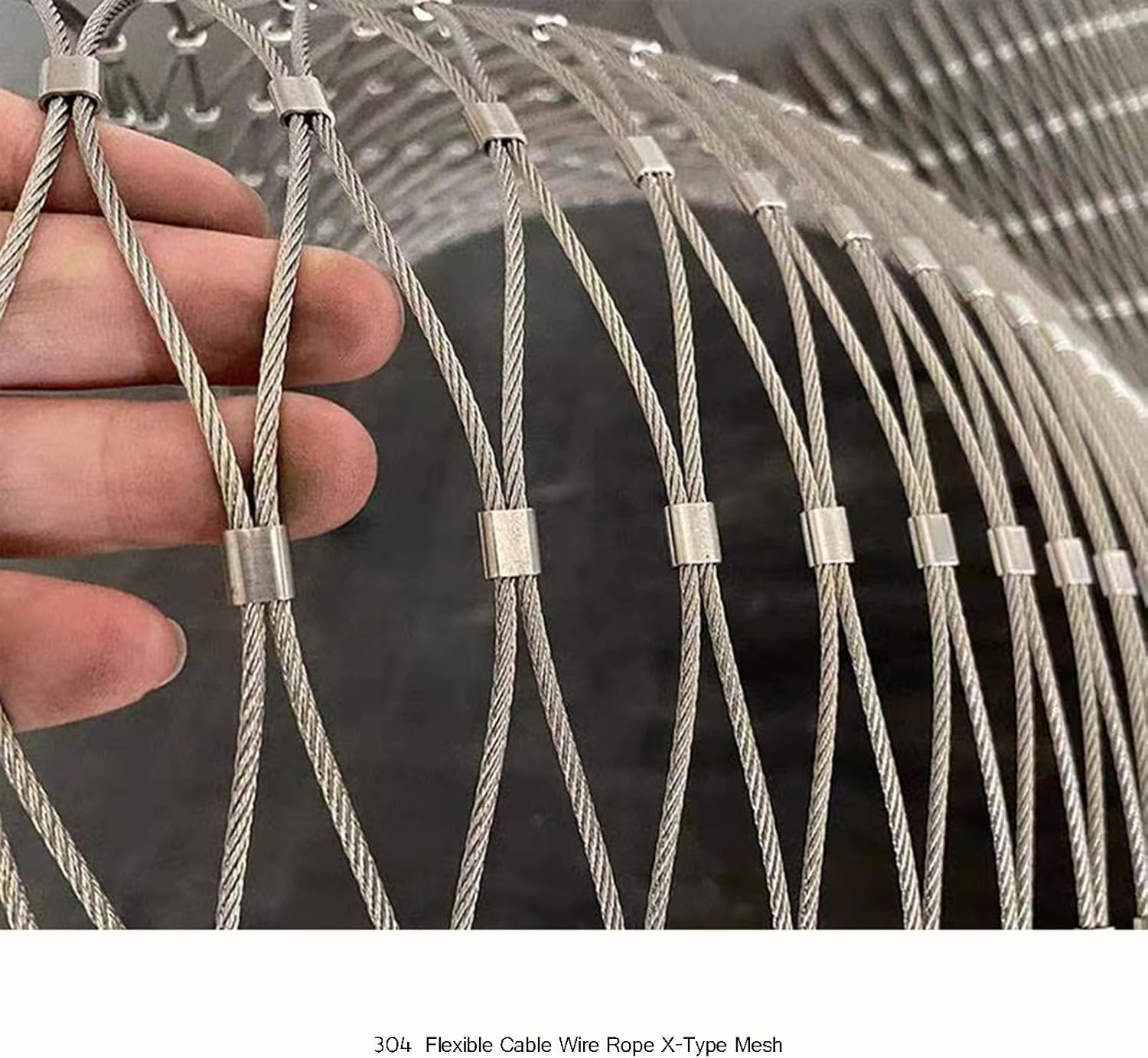 Stainless Steel X Type Mesh Safety Netting with Stretchable Balustrade Infill Flexible Wire Rope Mesh (2.5mm Diameter Customizable) H2.8xL5m/H9.18xL16.40ft