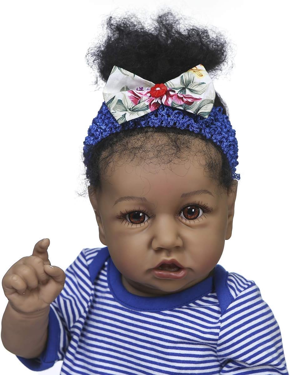 Onе-Dау Sаlе: Uр tо 80% оƒƒ 22inch 55cm Reborn Baby Dolls African American Indian Cute Realistic Full Soft Silicone Vinyl Reborn Toddler Dolls Newborn Baby Girl Anatomically Correct (Blue Girl)
