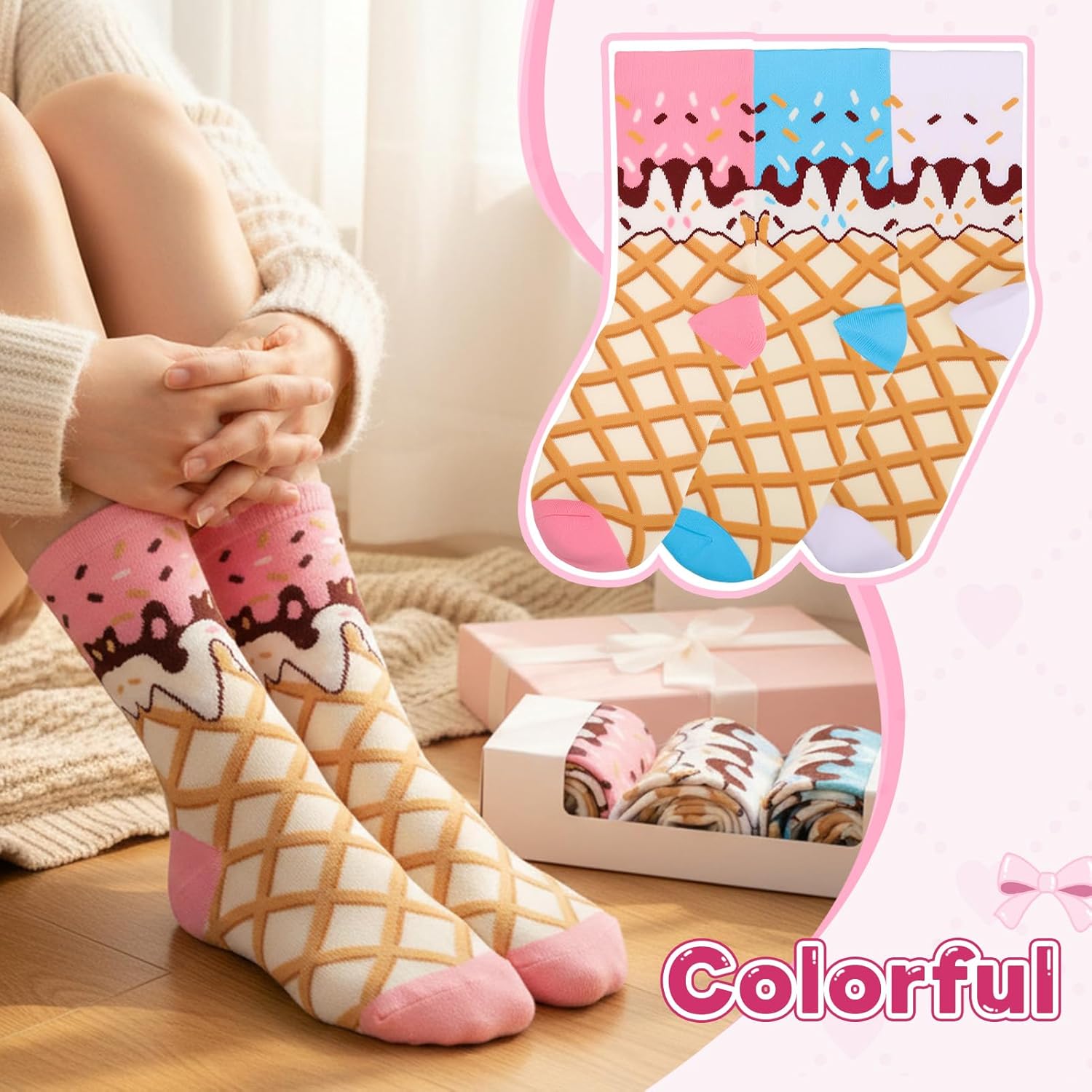 3 Pairs Fun Colorful Socks Novelty Crew Socks Women Funny Food Crazy Sock Birthday Party Favors Gift - Image 7