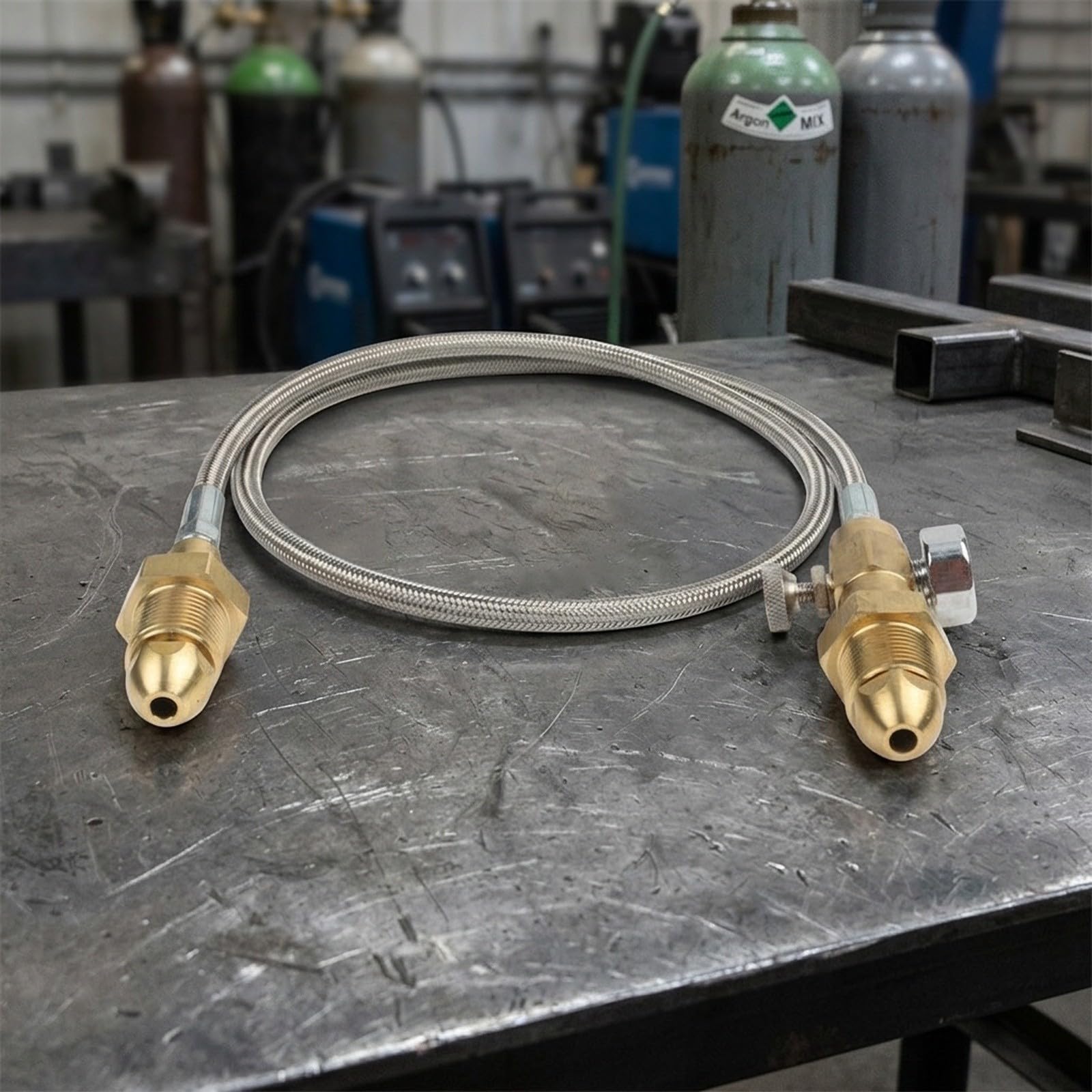 Manguera de transferencia para estación de llenado BS 341 Nº 3 (Reino Unido) de argón, manguera de alta presión G5/8" RH de malla de acero inoxidable, 90 cm, para soldadura e impresión 3D (Style 1)