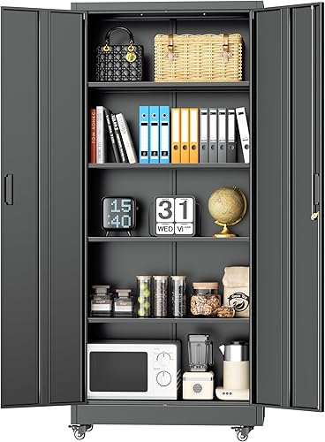 Miniatura 13 de INTERGREAT Armarios de almacenamiento de metal con cerradura, gabinete de almacenamiento de oficina con cerradura de 36 pulgadas con 2 puertas y 2