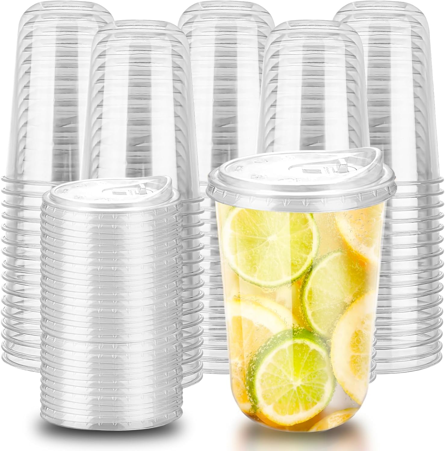 KAHEIGN 50 Pièces Gobelets en Plastique Transparent avec Couvercles, 480ml Gobelet à Café en Plastique Réutilisable Verres Élégants pour Glacé Café Smoothie Milkshake Froides Boissons Fêtes Traiteur