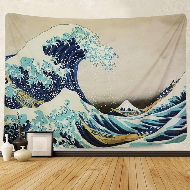 Dremisland Japanese Tapestry Mandala Wall Hanging The Great Wave Off Kanagawa Wall Tapestry Ocean Tapestries Poster Art for Bedroom Aesthetic Room Decor(L / 148 X 200 cm(58" X 79"), Wave)