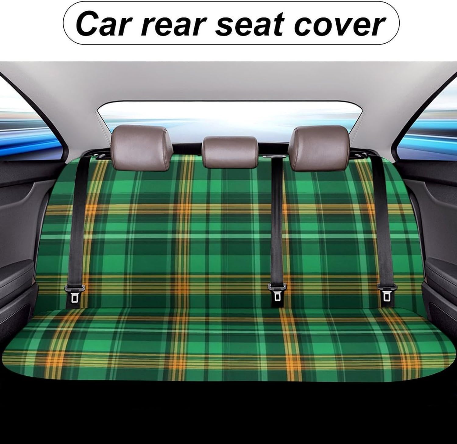 Fashion Universal Stretch Back Seat Protector, Car Interior Decor Seat Cover, Car Accessories Rear Bench Seat Covers for Trucks SUV Compatible with Green Scottish Tartan Plaid