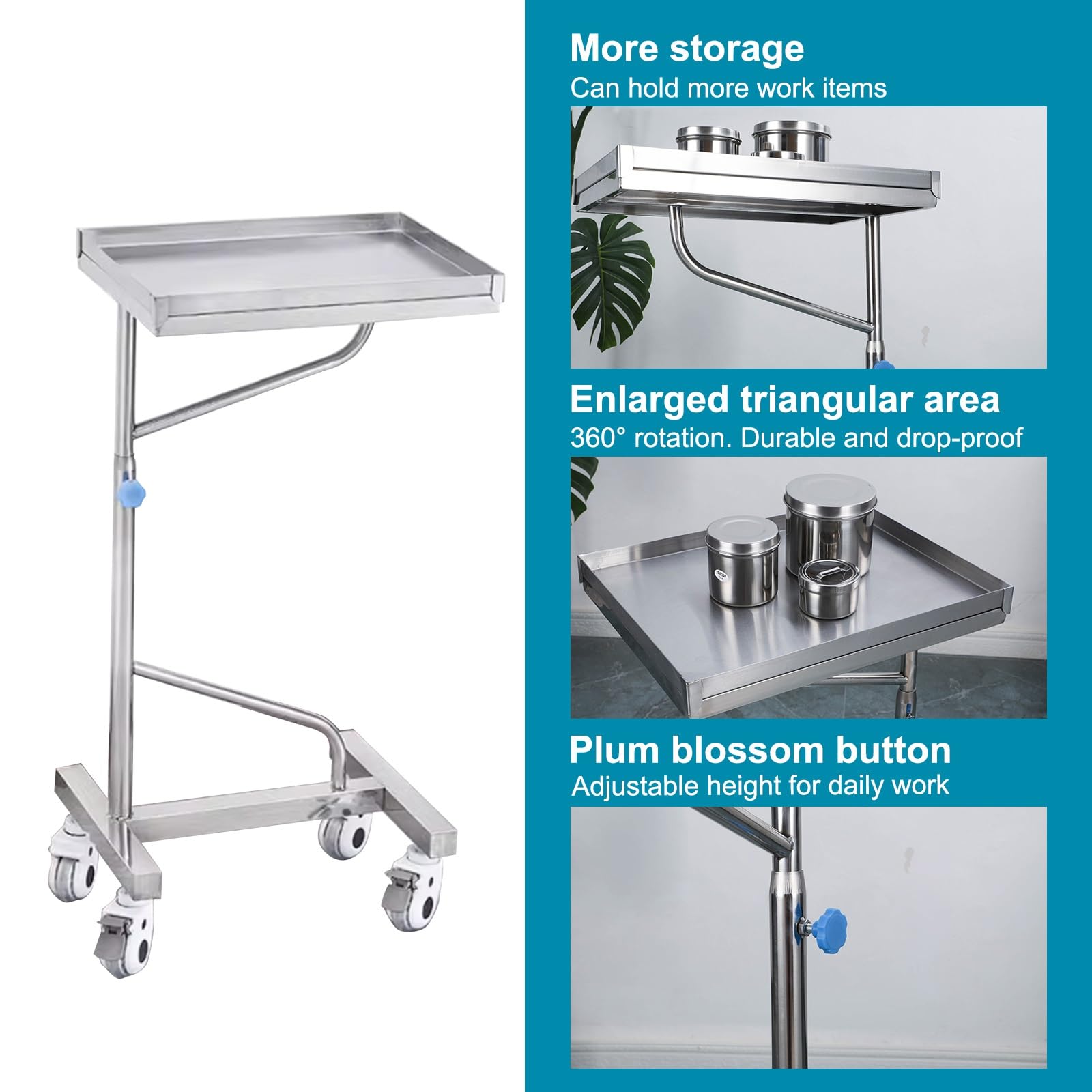 Carrito Cocina, Carrito Auxiliar con Ruedas, Bandeja médica con Ruedas, Carro Auxiliar con Ruedas for salón de Belleza, Peluquería, Tatuaje, SPA, Clínica(60cm/24in)