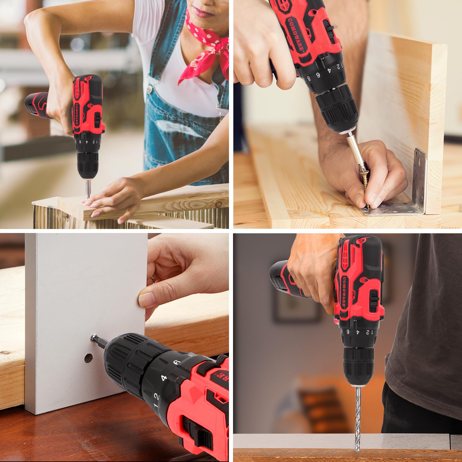 COMOWARE Kit di attrezzi per la casa da 169 pezzi con trapano elettrico senza fili da 12 V, multi-task per riparazioni e manutenzione fai da te, borsa rossa inclusa