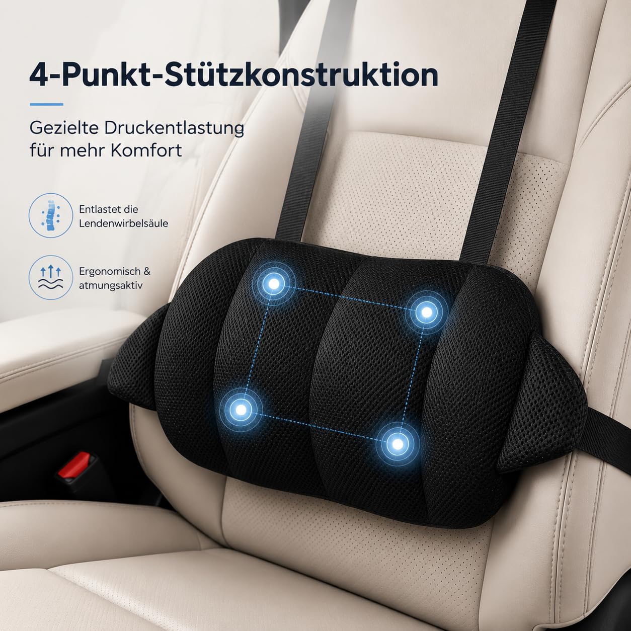 2 Stück Lendenstützkissen, Memory-Schaum-Rückenstütze | Verstellbare für unteren Rücken und Taille Kissen, ergonomisches Rückenkissen für Fahrersitz und Bürostuhl, Schwarz