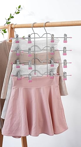Miniatura 2 de Perchas de metal sólido para faldas de 4 niveles para pantalones cortos, perchas para ahorrar espacio con clips ajustables, agarre antideslizante