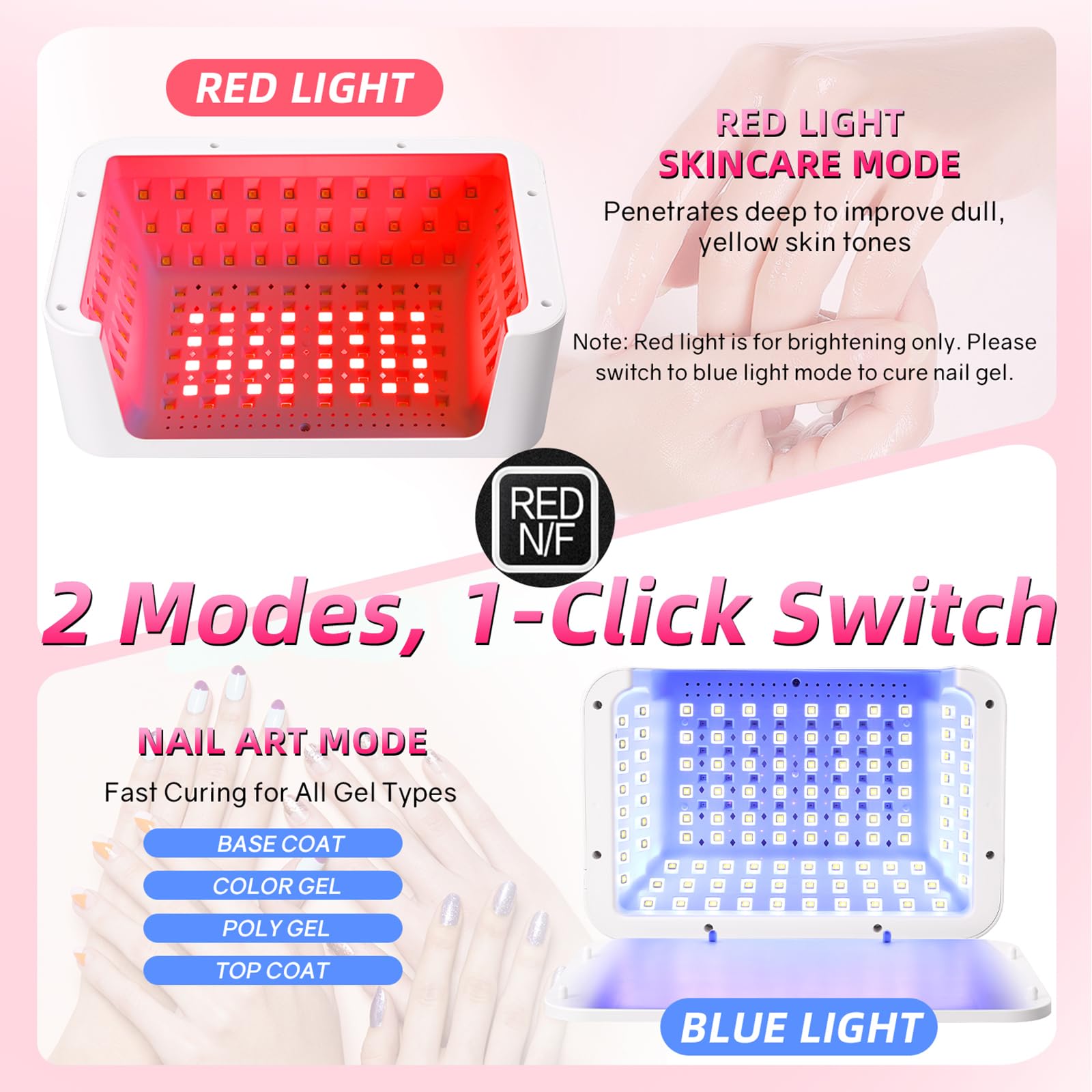 Lampa do paznokci UV LED do lakieru żelowego z 140 diodami LED, konstrukcja dwuręczna, pielęgnacja skóry, czujnik automatyczny, wyświetlacz LCD, 4 timery, profesjonalna szybka suszarka do paznokci i