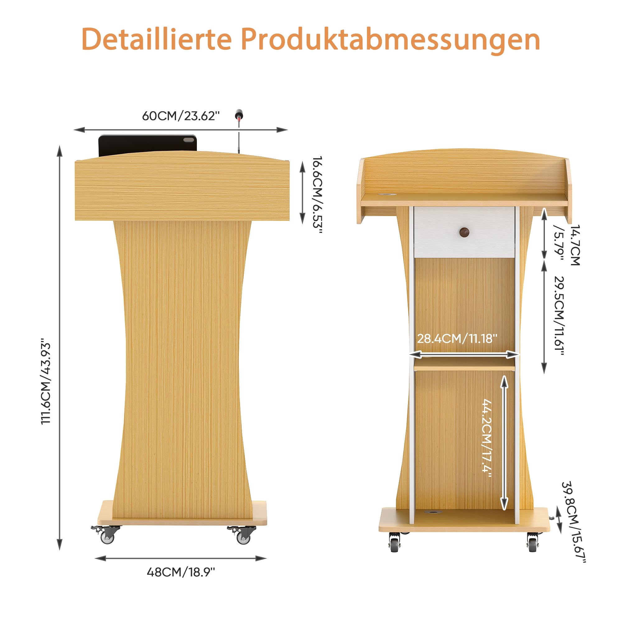 Quikraen Stehpult mit Rollen, Holz + Weiß