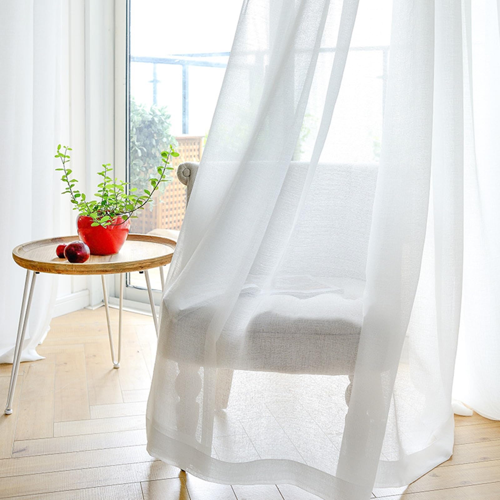 Rideaux aspect lin blanc de 137,2 cm pour salon chaleureux et terrasse ombragée