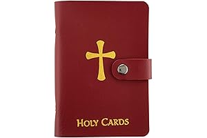 Maroon Faux Leather 20 Sleeve Prayer Card Holder with Three Laminated Cards