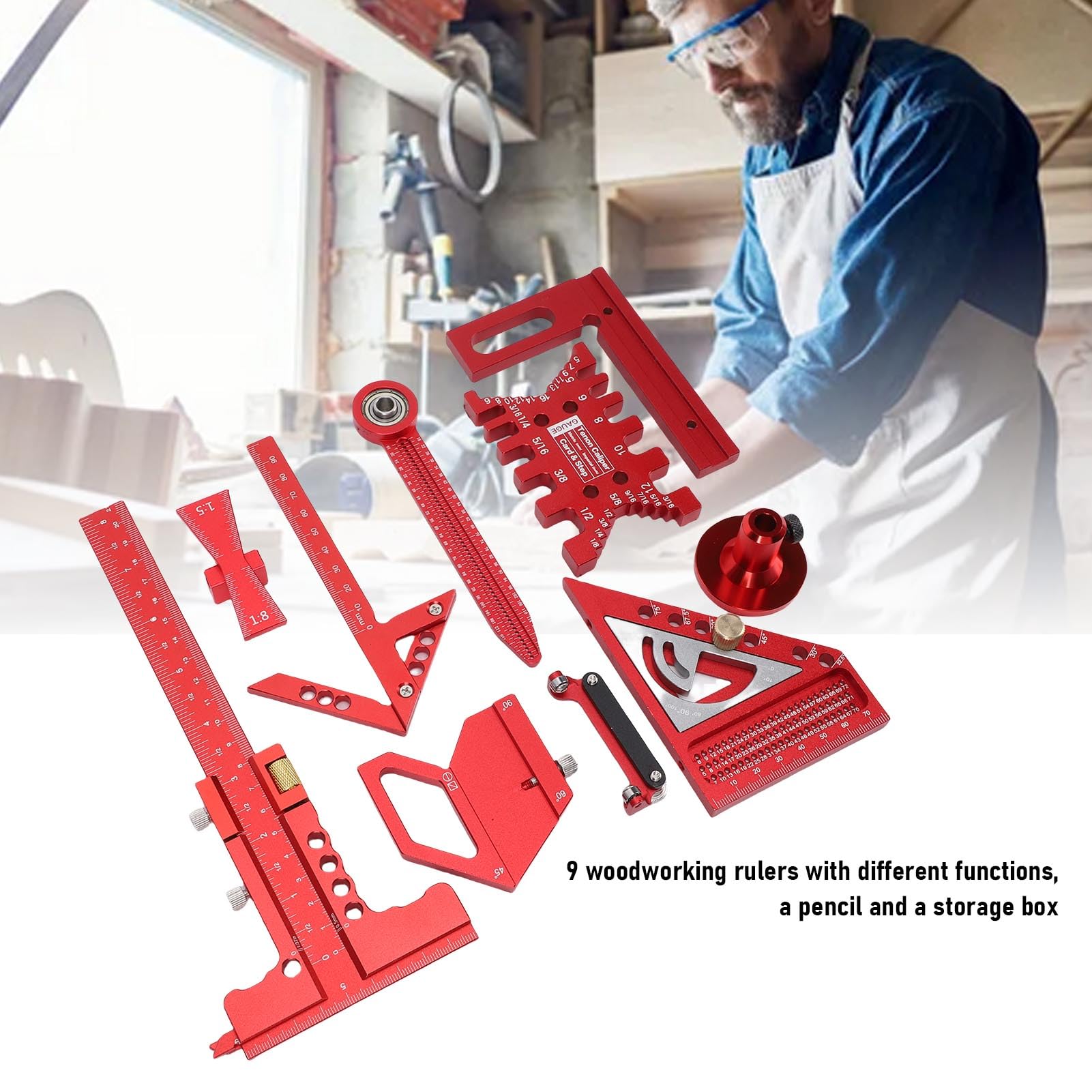 YWBL-WH Kit de Herramientas de Medición de Carpintería Proyecto de Carpintería de Diseño de Herramientas de Diseño con Caja de Almacenamiento para Empalme de Madera Auxiliar, Dibujo