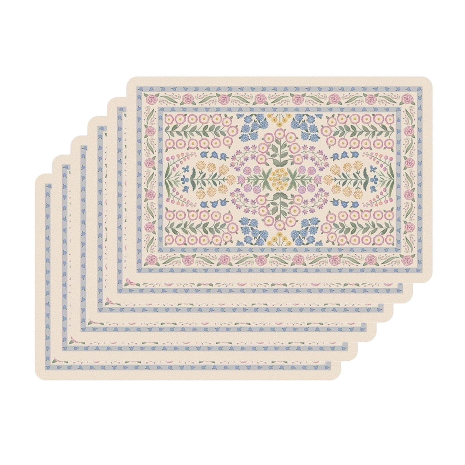 6Pcs Vintage Floral Faux Leather Placemats – Waterproof Oilproof Non-Slip Heat Resistant – 0.8mm Wipeable PVC for Kitchen Restaurant Home(#1)