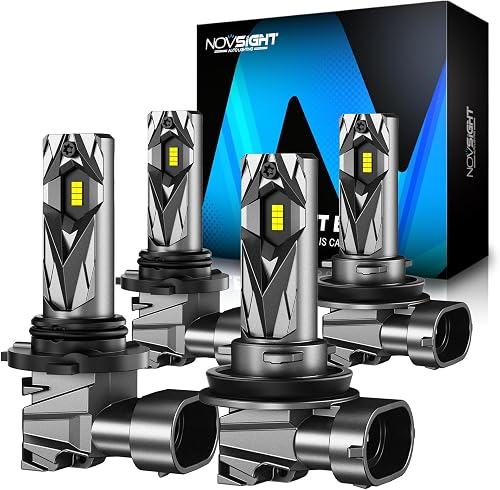 NOVSIGHT 𝐇𝟏𝟏 𝟗𝟎𝟎𝟓 Light Bulbs Combo - 400% Upgraded Brighter 6500K Cool White, Fanless Light, 1:1 Design, Plug and Play, 𝐇𝟏𝟏/𝐇𝟖/𝐇𝟗 𝐇𝐁𝟑 Automotive Fog Lamps, Pack of 4