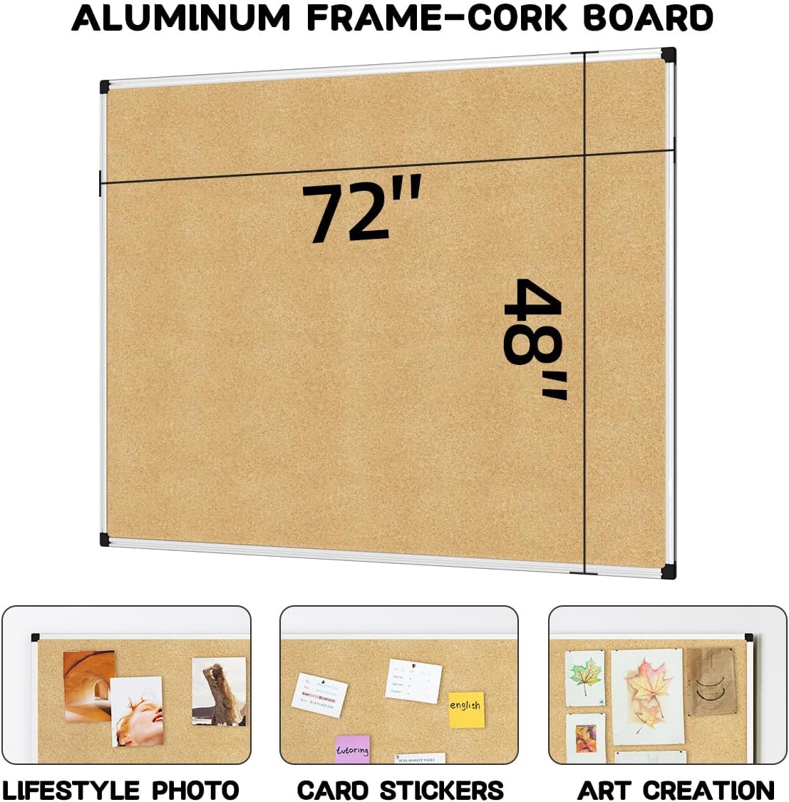 INNOVART Extra Large Cork Bulletin Board 72" X 48" with 40 Push Pins, Corkboard with Silver Aluminum Frame, Notice Board for Wall, Wall Mount Framed Pin Board for Home, Office, School