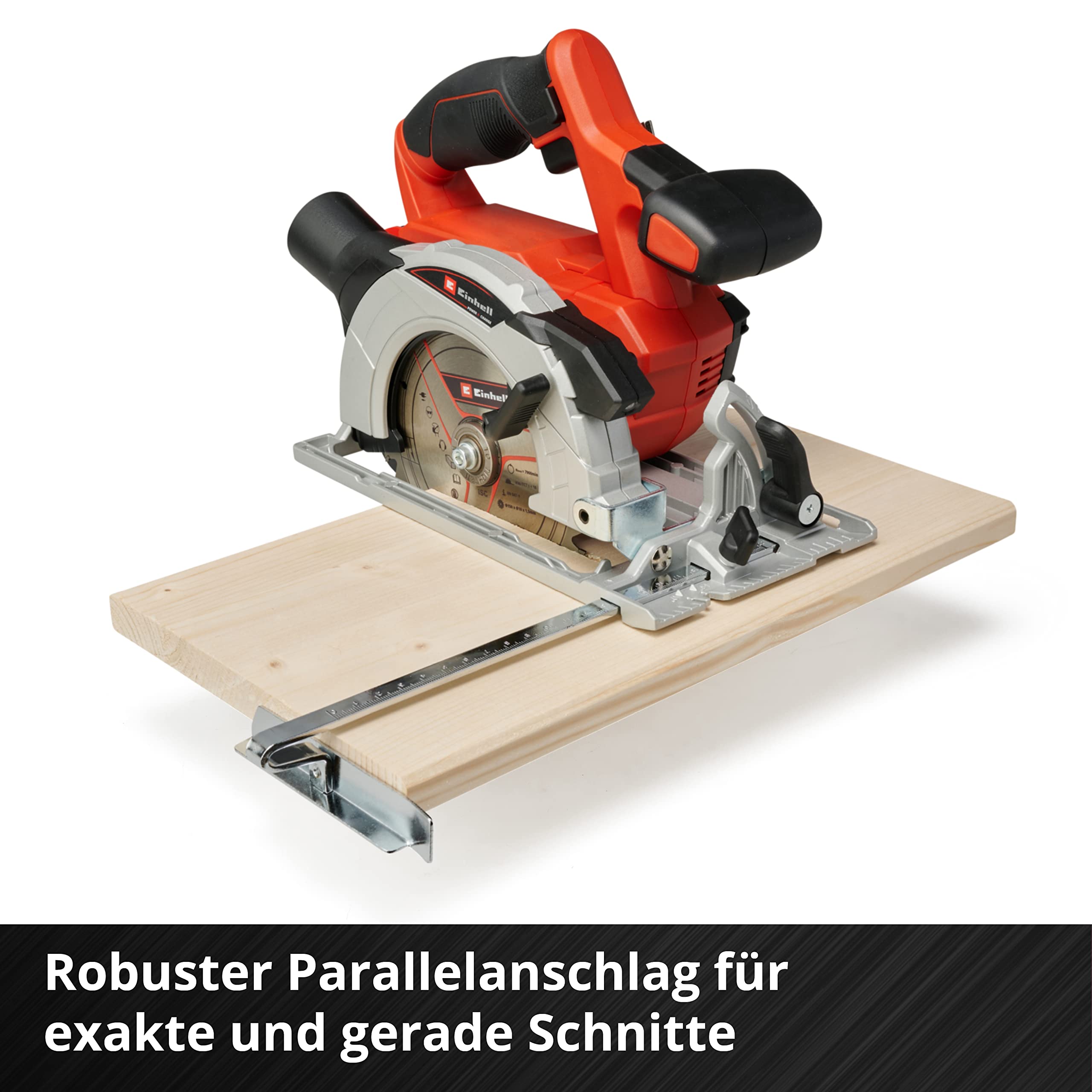 Einhell Akku-Handkreissäge TE-CS 18/150 Li Power X-Change (Lithium Ionen, Schnitttiefe + Neigungswinkel werkzeuglos einstellbar, LEDs, inkl. 4,0 Ah Akku und Ladegerät)