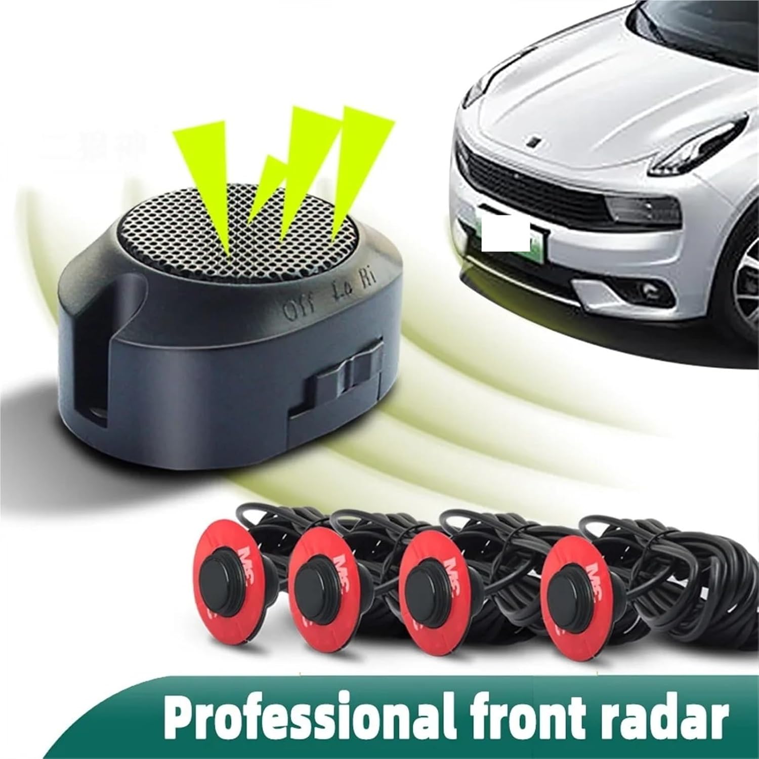 Professional Front Parking Sensor Kit Prefix Concealed Built-in Flat Parktronic Assistant System Not Reversing Backup Radar(4 White)