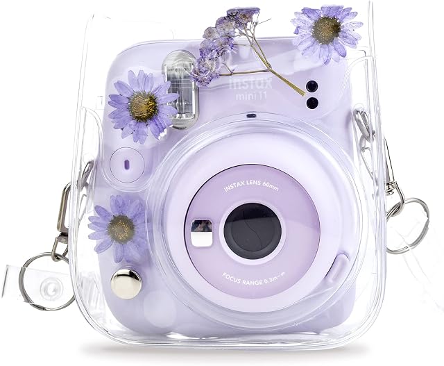 HIYQIN Mini11 Case, Clear Case for Instax Mini 11 /9/8/8+/40 Instant Camera Dry Flower PVC Bag Cover with Adjustable Strap