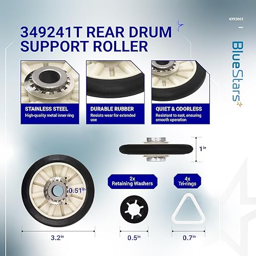 Miniatura 2 de BlueStars 4392065 Kit de reparación de secadora incluido Cinturón 341241 Rodillos tensores 691366 349241T para secadores Whirlpool Kenmore Admiral