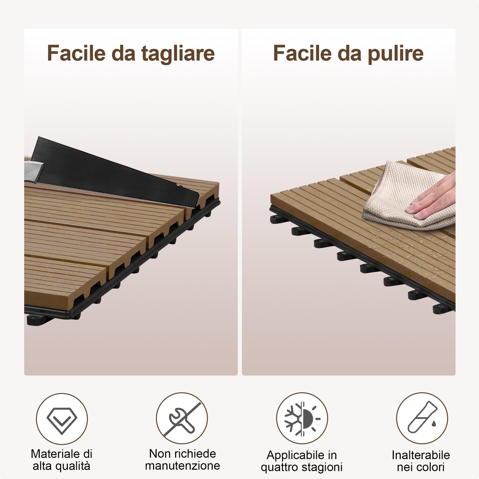 Laneetal Set di 12 Pavimento per Esterno, Pavimento WPC Incastro, per Giardino, Patio, Terrazza, Balcone, Pavimentazione Esterna 30x60 cm, Marrone Chiaro