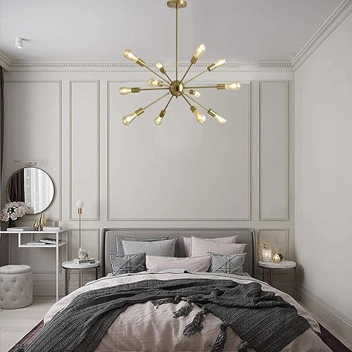 Miniatura 3 de Mid-Century Sputnik Candelabros de 15 luces, moderno accesorio de techo semiempotrado, colgante industrial vintage para cocina, sala de estar,