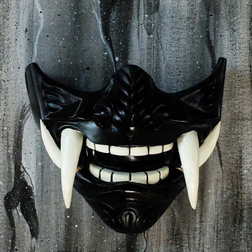 Máscara Negra Japonesa Hannya Devil Demon Oni Samurai Prajna Cosplay Completa I.467674900