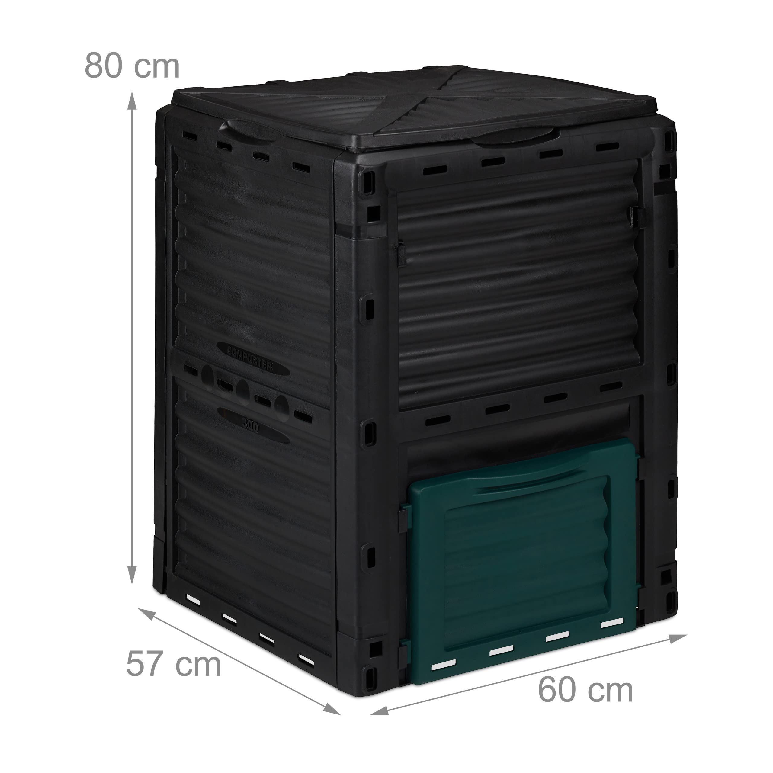 Relaxdays Compostiera da Giardino in Plastica, 230 l per Compost, Contenitore per Foglie, HxLxP: 80 x 60 x 57 cm, Nero