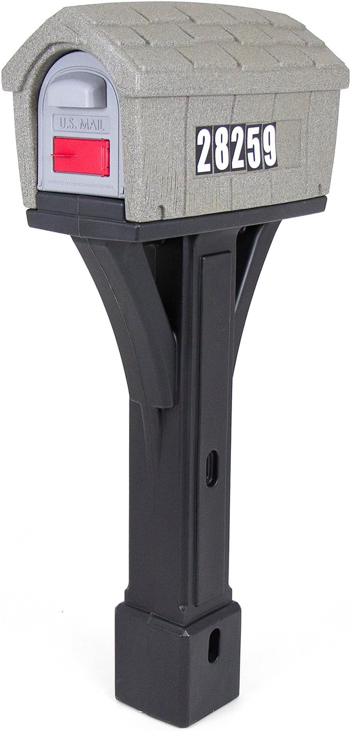 Simplay3 Classic Home Plastic Residential Mailbox & Post Mount Combo Kit with 2 Access Doors - Stone Gray/Black, Made in USA