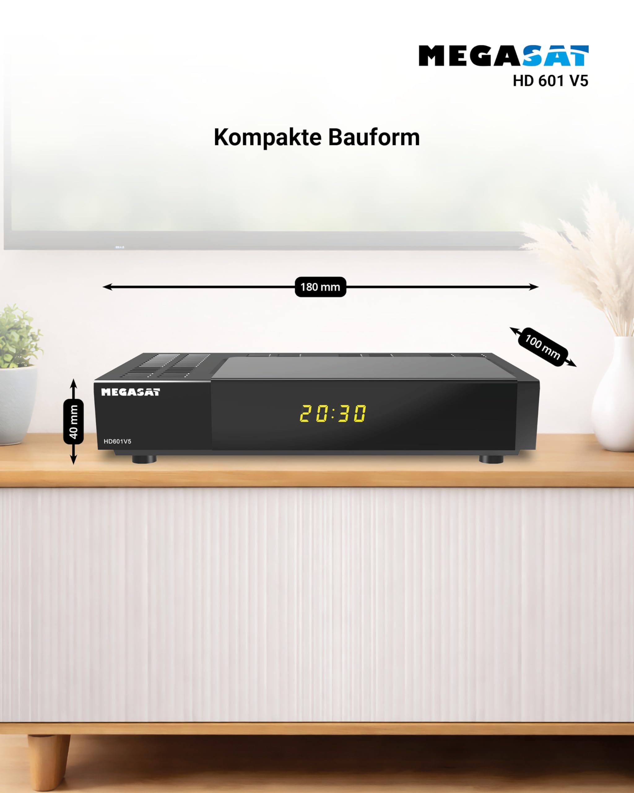 Megasat HD 601 V5 – HD Sat-Receiver, HDMI, SCART – Schwarz | Für alle frei empfangbaren Sender, USB-Mediaplayer, Display