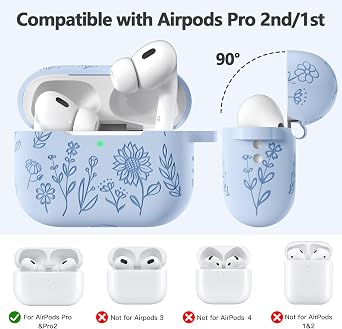 Flower Engraved Case for AirPods Pro 2 Gen with Clean Kit & Keychain, Cute Soft Silicone Protective AirPods Pro Case Cover for Apple AirPods Pro 2nd/1st Generation,Front LED Visible, Lilac