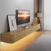 Floating TV Unit with Drawer – Pre-Assembled Wooden Wall Mounted TV Cabinet, Modern Floating Media Console for Living Room, Space-Saving TV Storage Unit (Wood(With Light),140cm/55in)