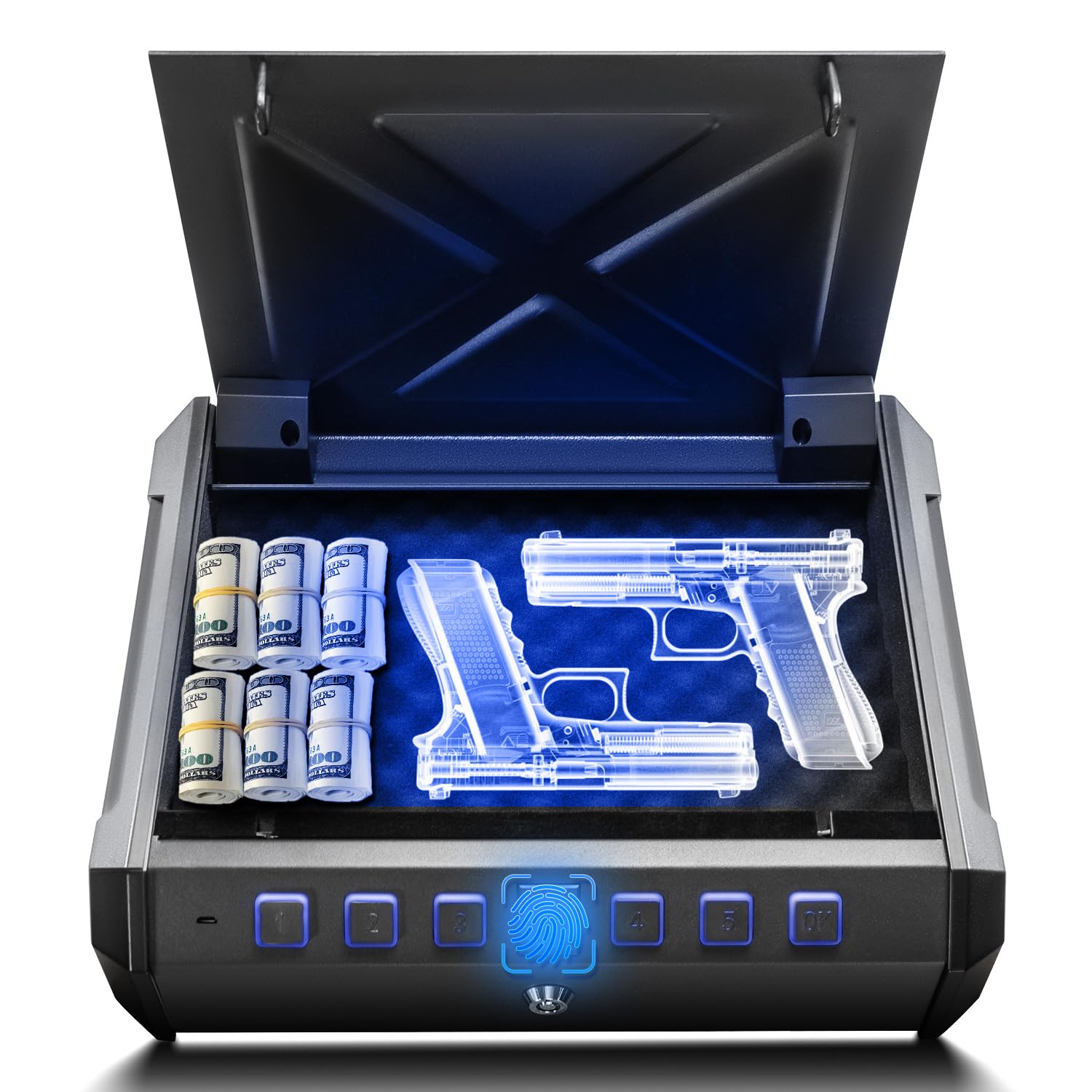 SaSupfeGun Safe for Pistols, Biometric Gun Safe for Handgun 3 Ways Quick Access with Fingerprint/PIN Code/Key for Car, Wall, and Nightstand