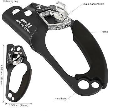 QKURT Mountaineering Climbing Hand Ascender, Right Hand Ascender Rock Climbing Tree Arborist Rappelling Gear Equipment Rope Clamp for 8~13MM Rope | Lightweight Aluminum Alloy Climbing Equipment