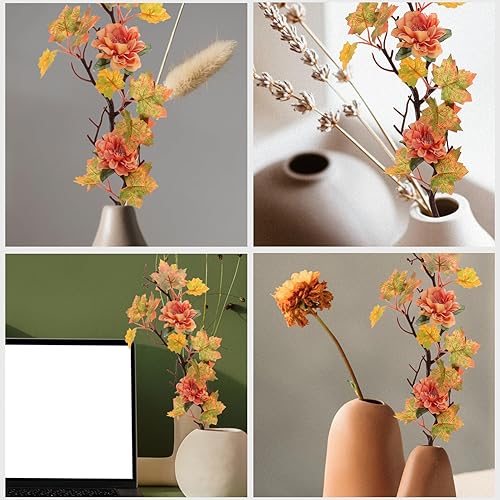 Miniatura 9 de Toyvian Hojas de arce artificiales, ramas, 2 piezas, decoración de otoño, tallos de hojas de arce artificiales, flores de hojas de arce vívidas,