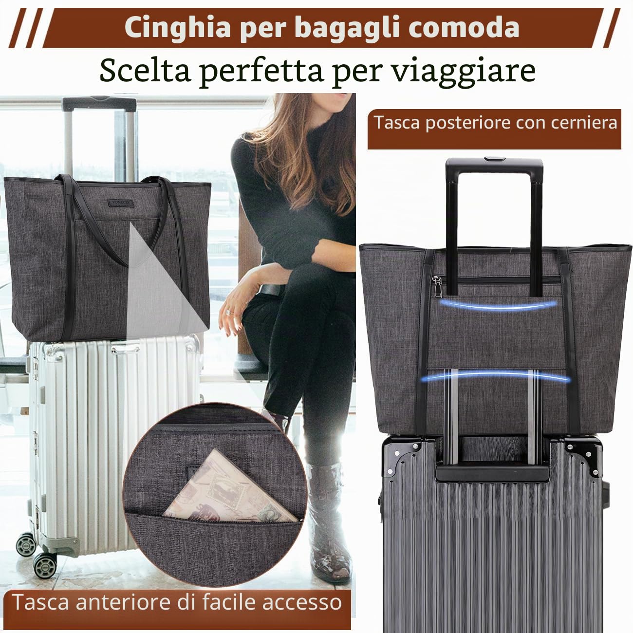 VX VONXURY Borsa Donna Borsa da Lavoro Donna da 15,6 pollici Grande Impermeabile Tote Bag Università Borsa a Tracolla per Business Uffici Scuola